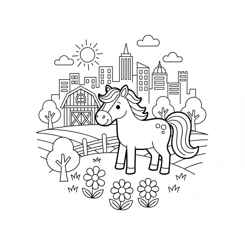 generate horse in fields and city