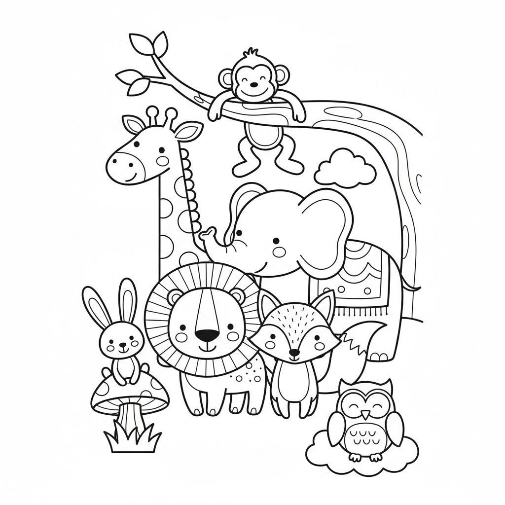 white background, aminals - black outline