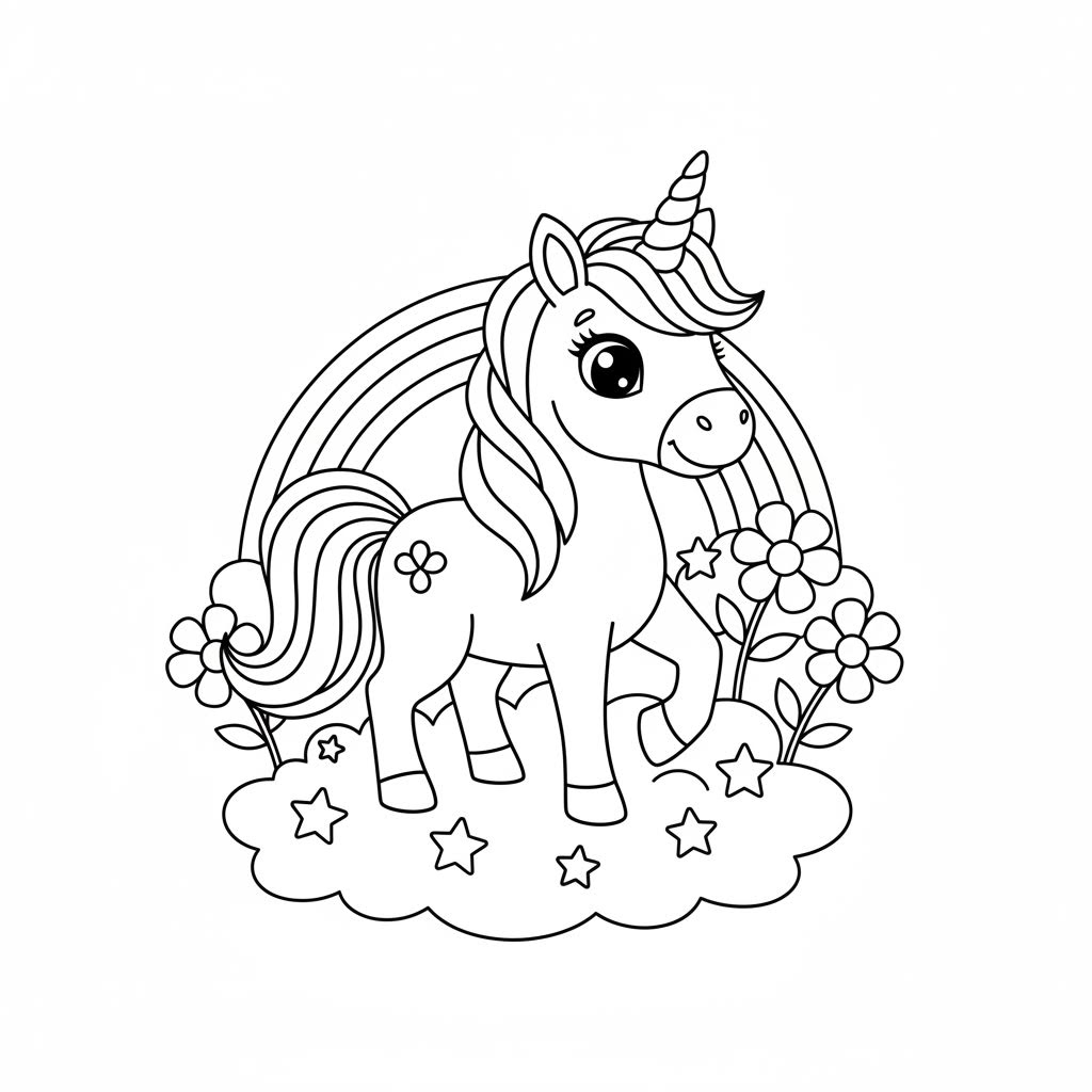 create a coloring page that's kid friendly of a unicorn