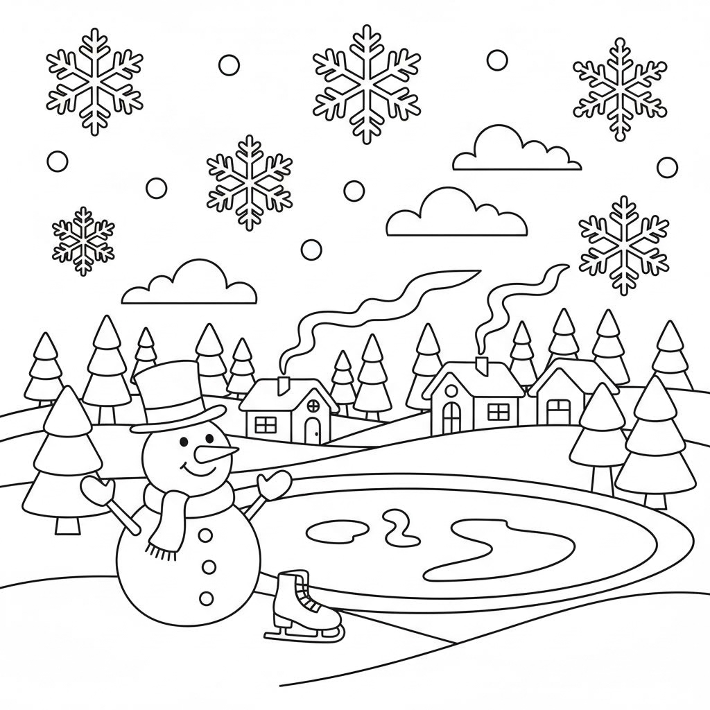 make a winter scene that includes outlines and no details