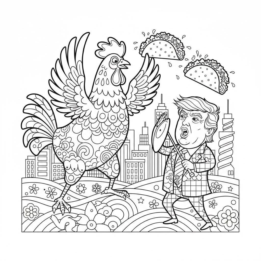 giant chicken throwing tacos at donald trump