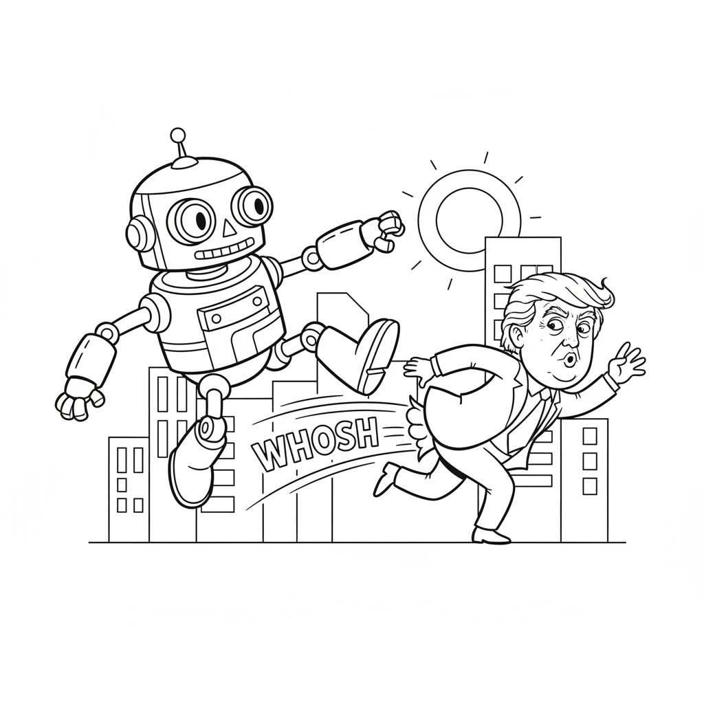 robot kicking donald trump in the butt