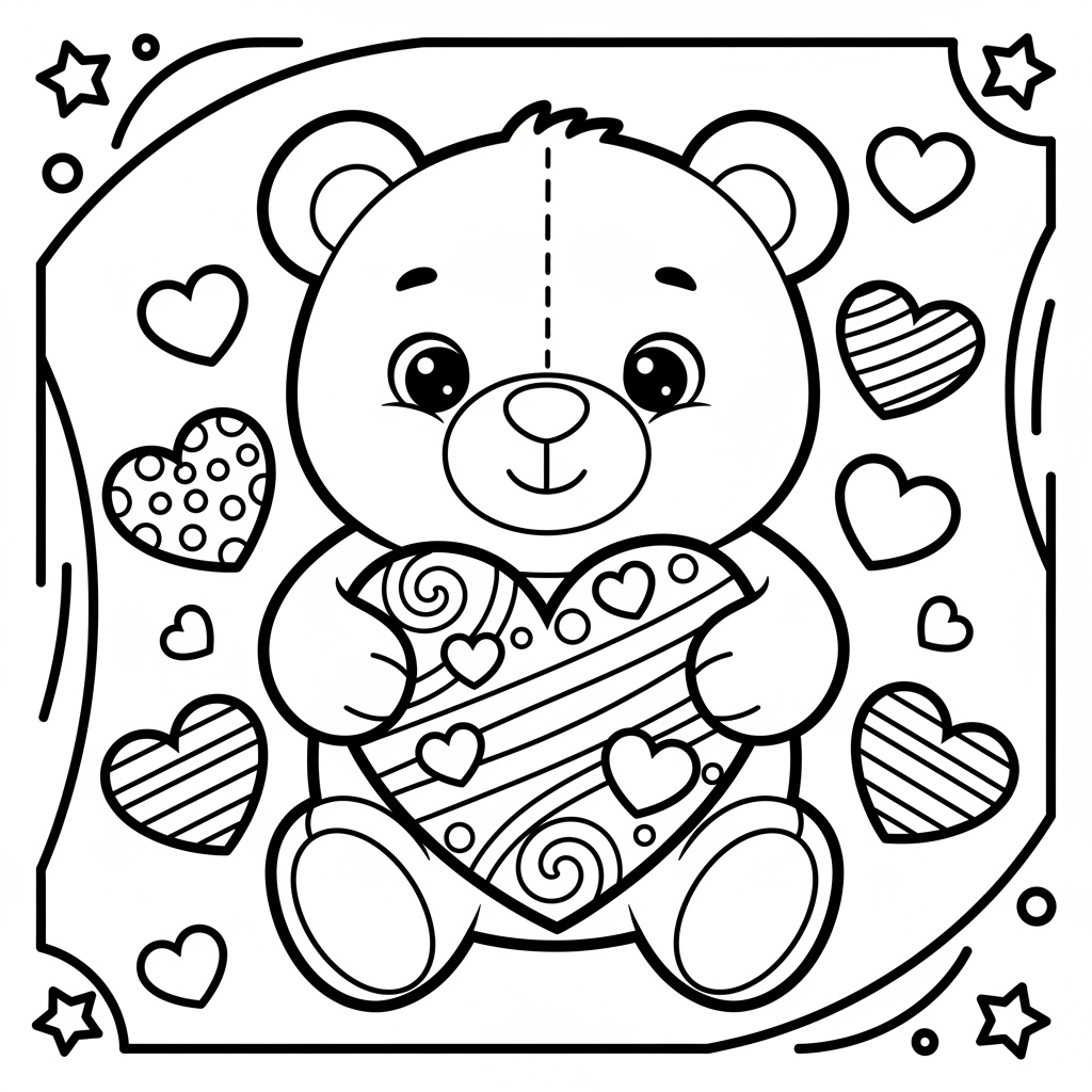 valentines day coloring page teddy bear with hearts