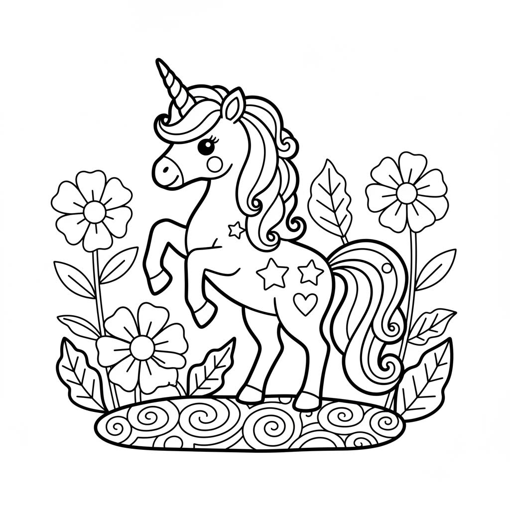 create a coloring page that's kid friendly of a unicorn