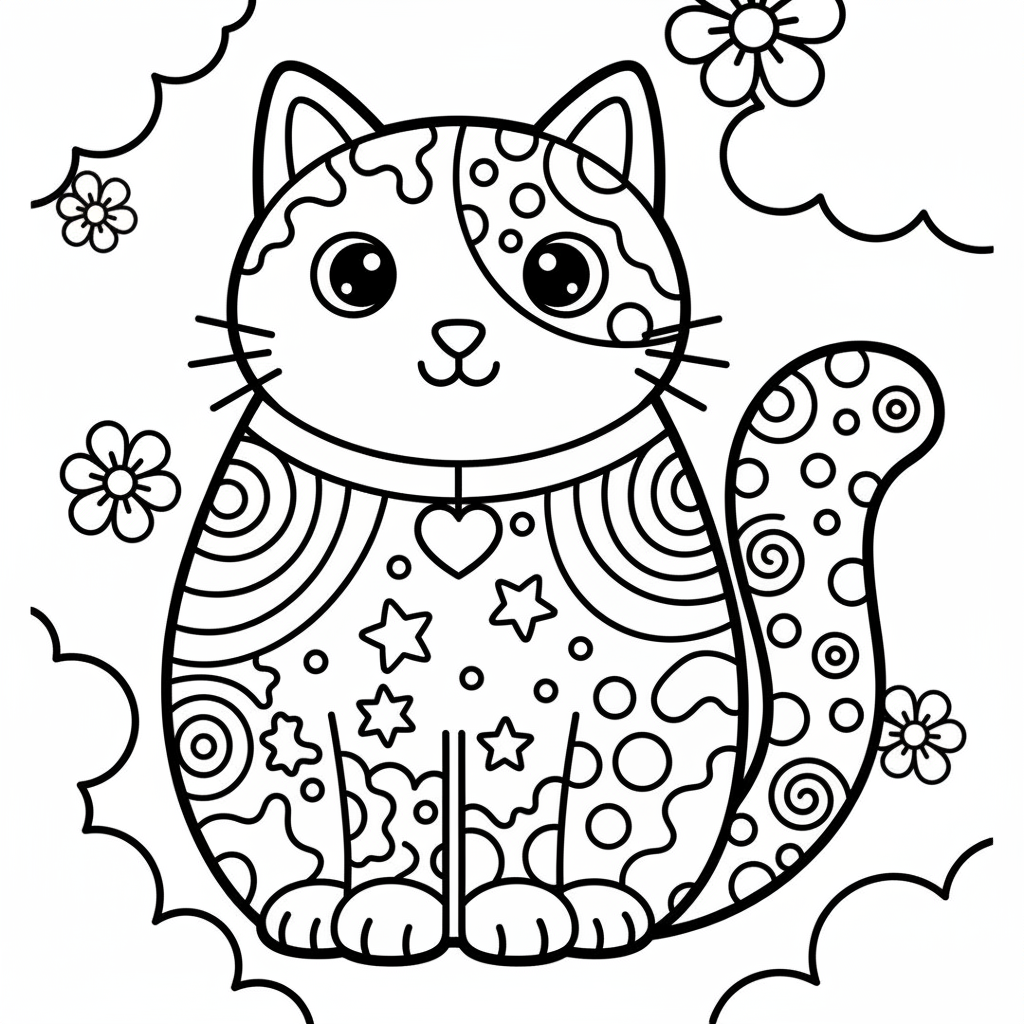 cat coloring page simple for kids"