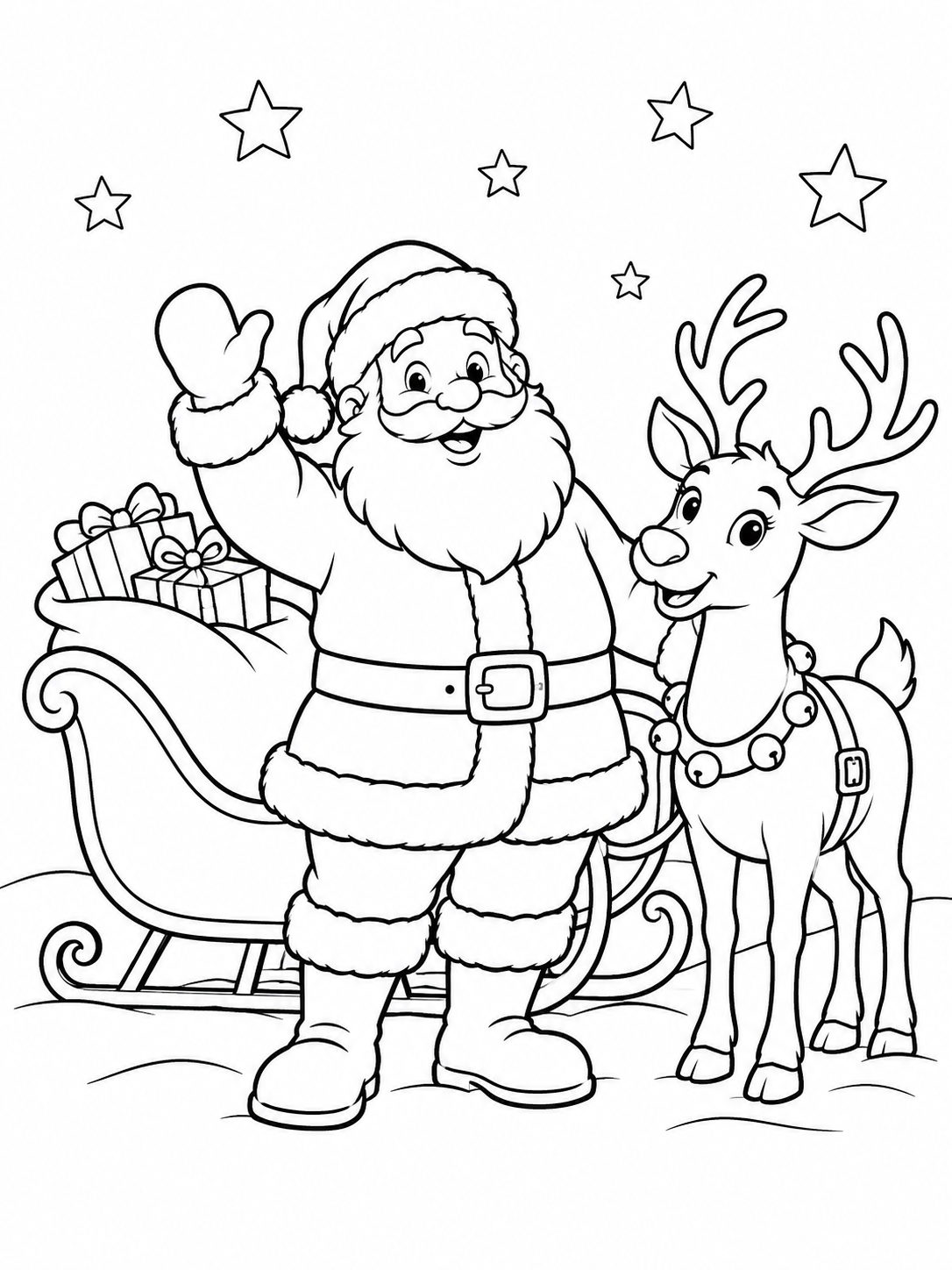 Escena de Navidad para colorear en blanco y negro listo para imprimir