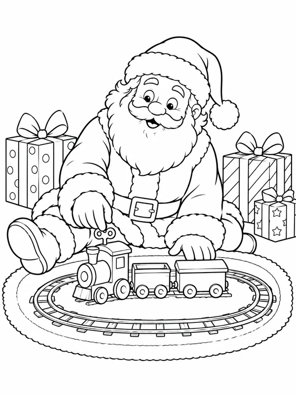 Escena de Navidad para colorear en blanco y negro listo para imprimir