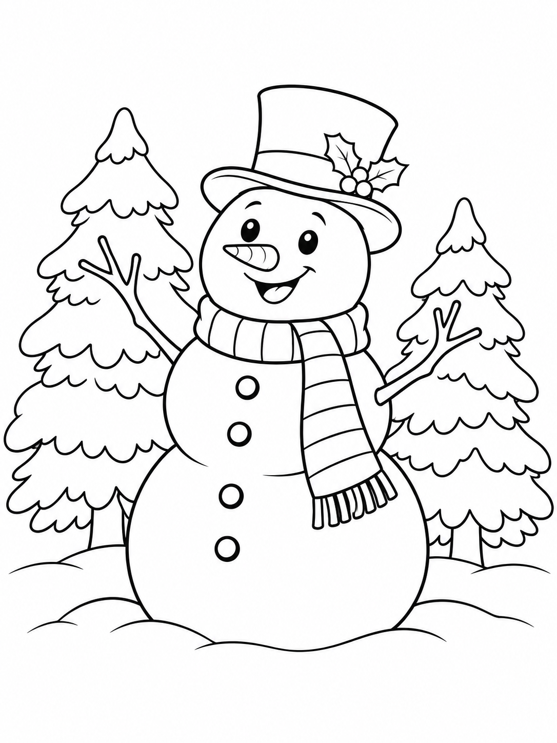One friendly three-ball snowman coloring page printable line art