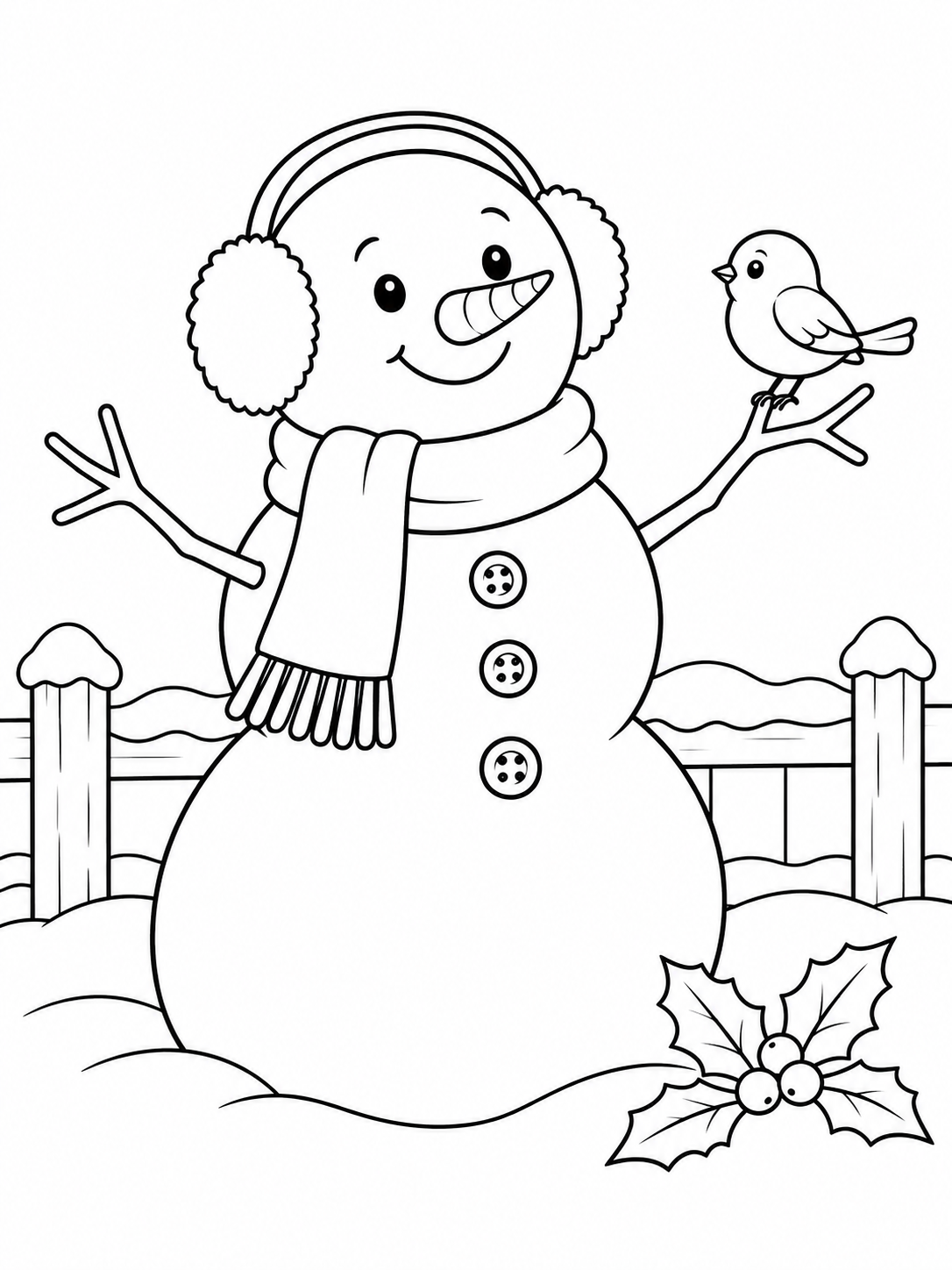 Snowman wearing earmuffs coloring page printable line art