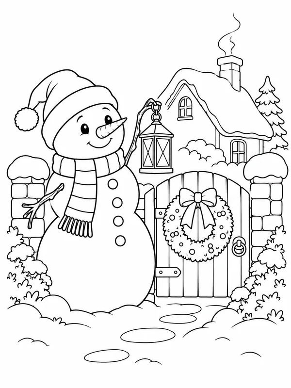 Escena de Navidad para colorear en blanco y negro listo para imprimir