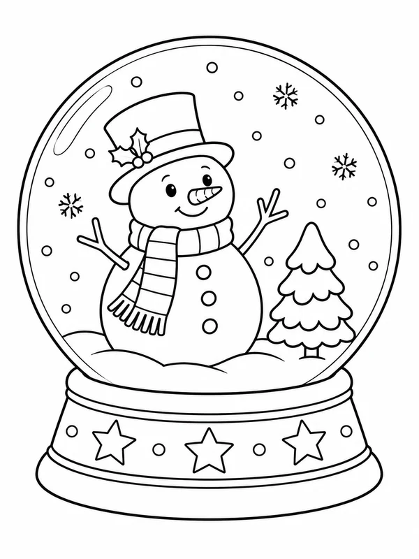 Escena de Navidad para colorear en blanco y negro listo para imprimir
