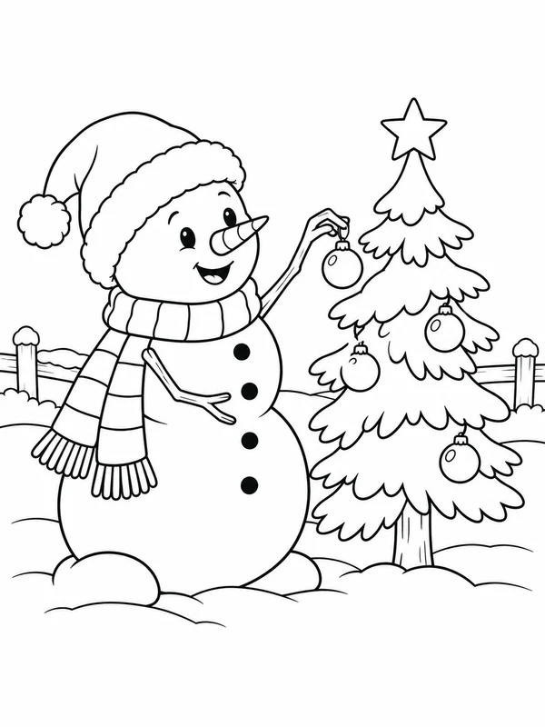Escena de Navidad para colorear en blanco y negro listo para imprimir