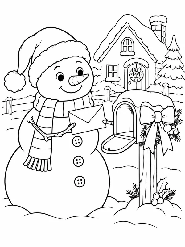 Escena de Navidad para colorear en blanco y negro listo para imprimir