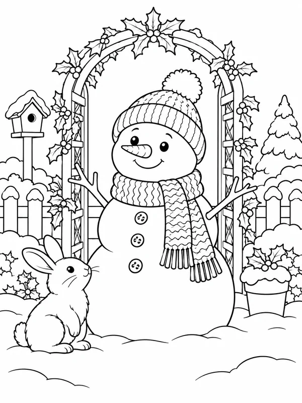 Escena de Navidad para colorear en blanco y negro listo para imprimir
