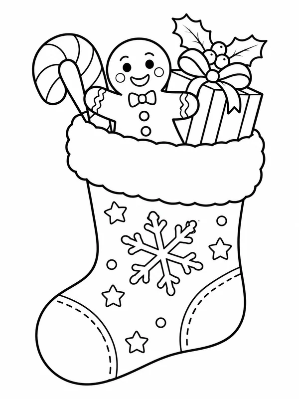 Escena de Navidad para colorear en blanco y negro listo para imprimir