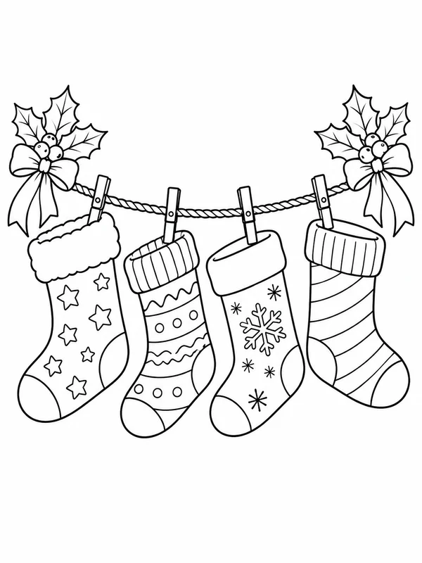 Escena de Navidad para colorear en blanco y negro listo para imprimir