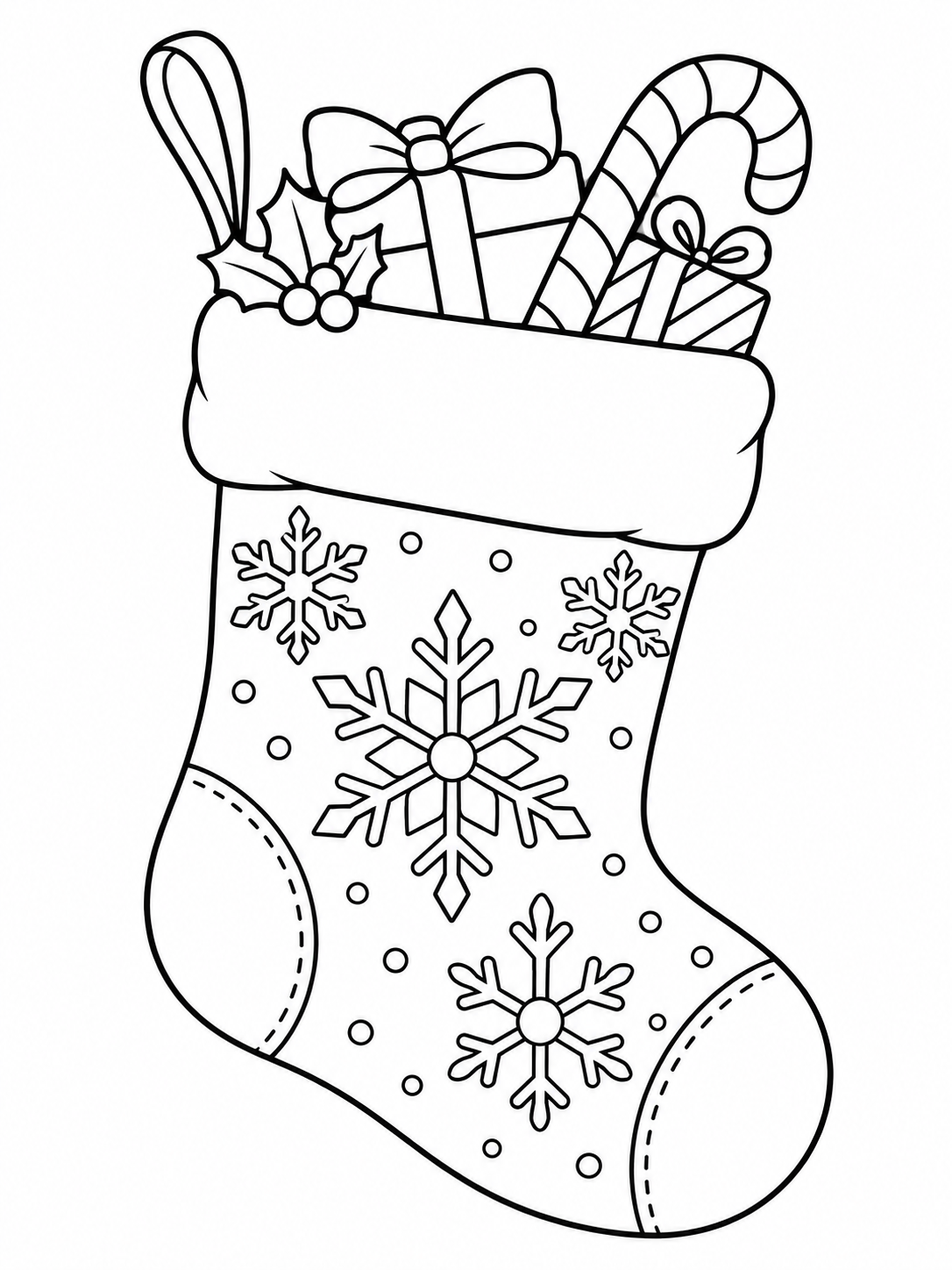One large Christmas stocking coloring page printable line art