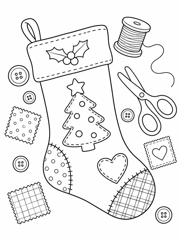 Escena de Navidad para colorear en blanco y negro listo para imprimir