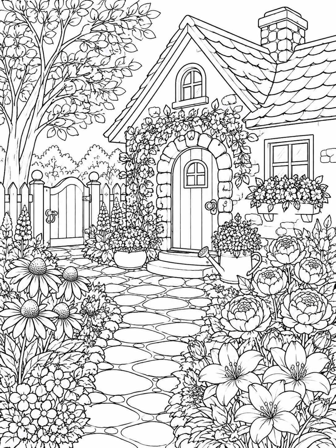 Escena de arte para adultos para colorear en blanco y negro listo para imprimir