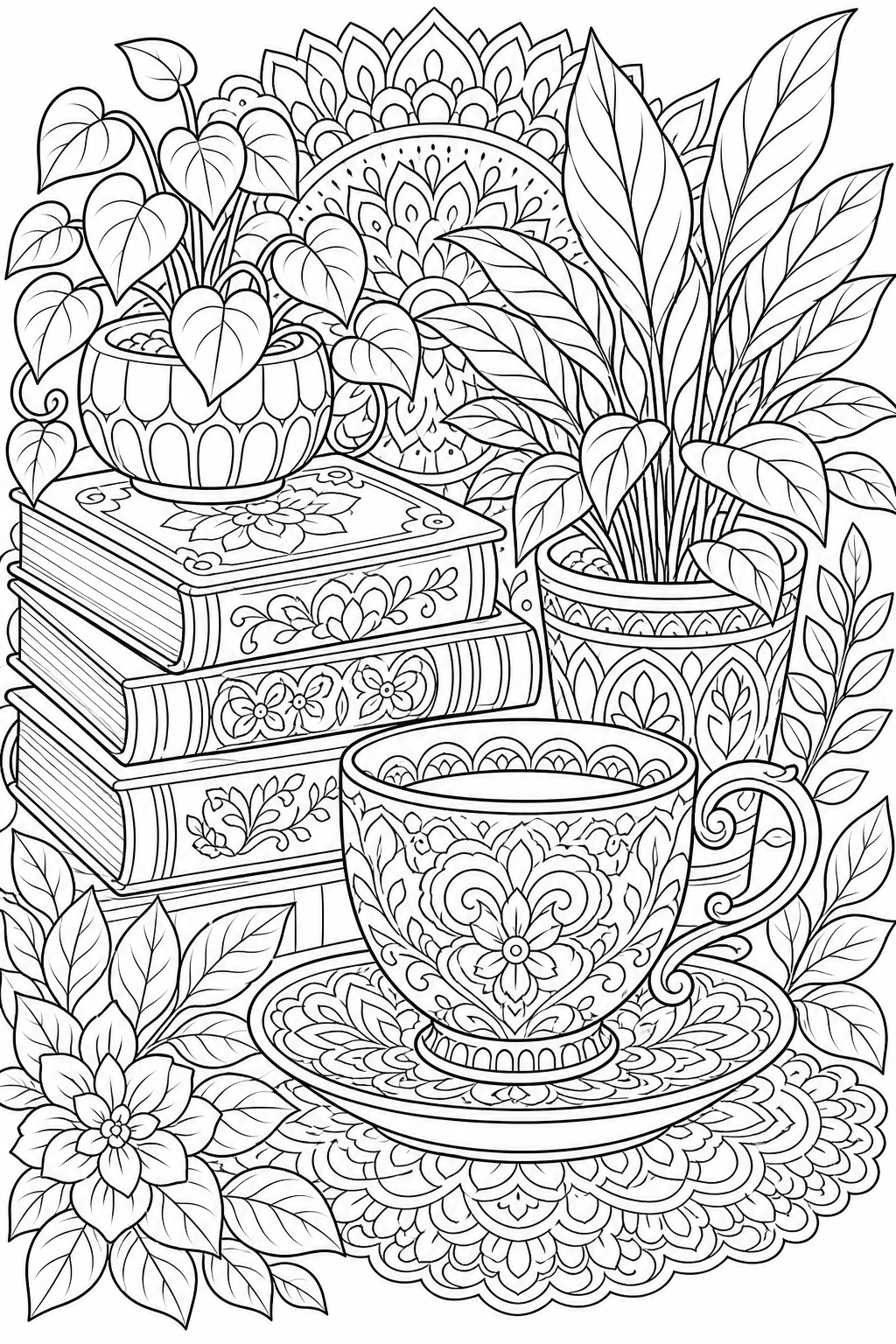Escena de arte para adultos para colorear en blanco y negro listo para imprimir