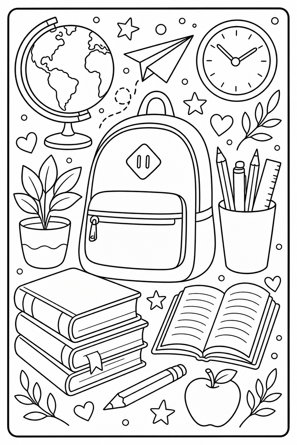 Página de arte para adultos para el aula para colorear en blanco y negro listo para imprimir