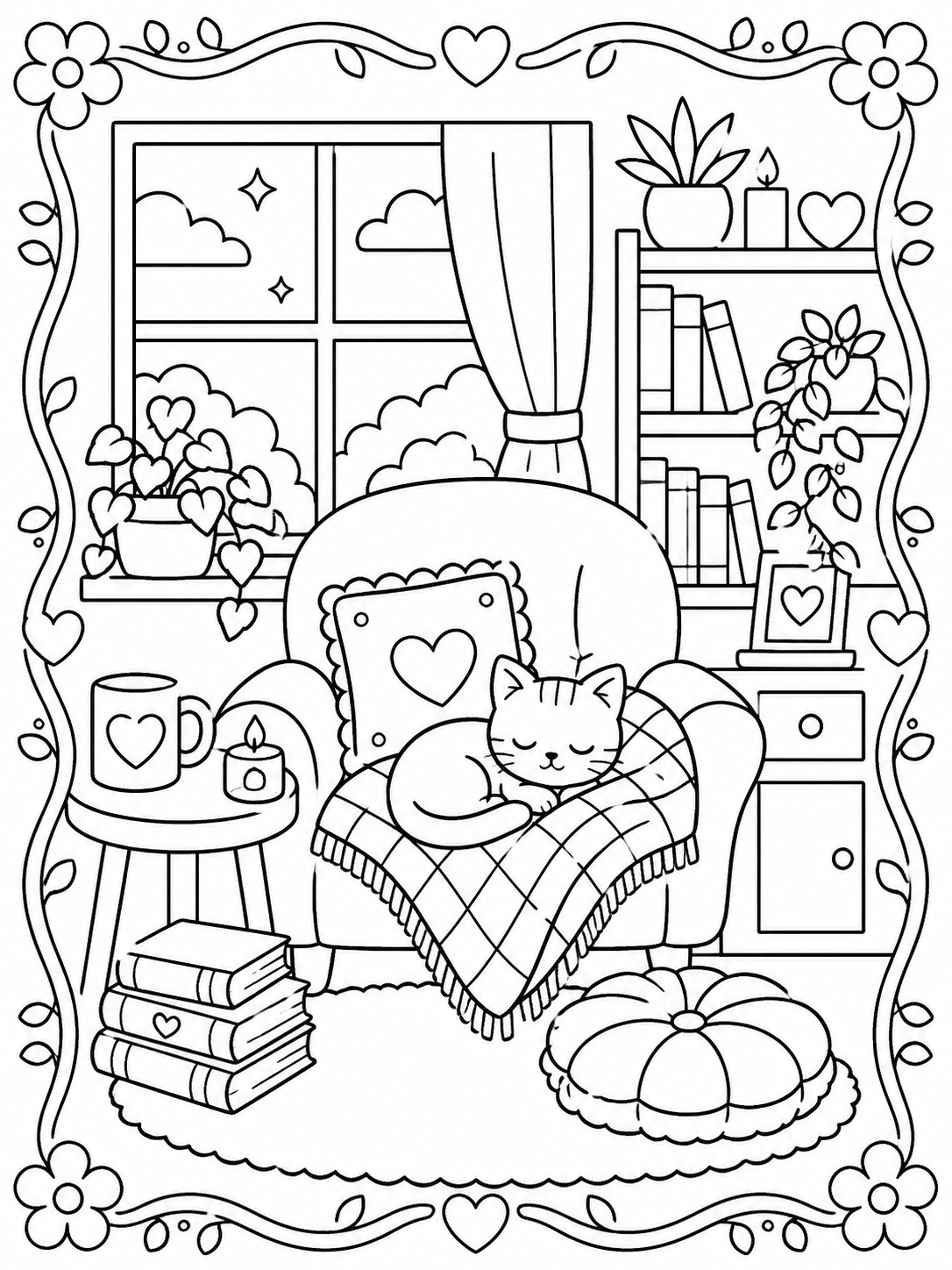 Diseño imprimible de aesthetic para colorear en blanco y negro listo para imprimir