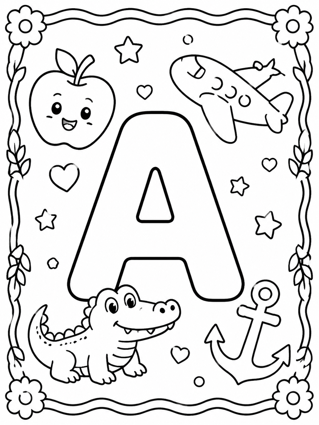 Diseño imprimible de alfabeto y letras para colorear en blanco y negro listo para imprimir