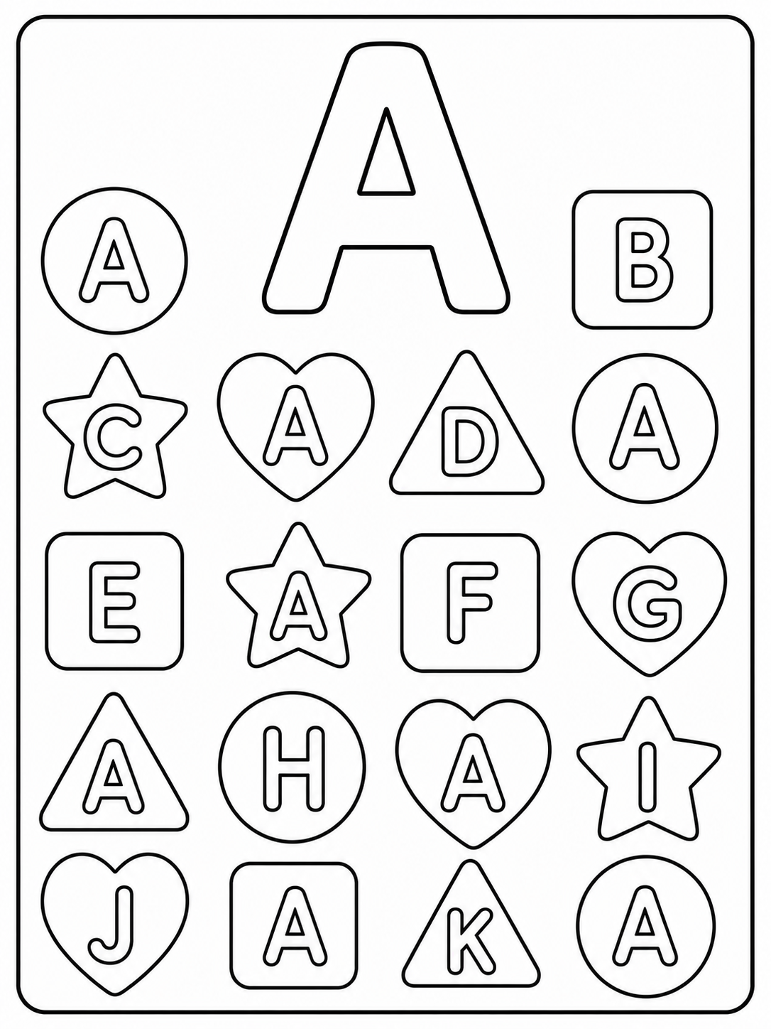 Letter recognition activity coloring page printable line art