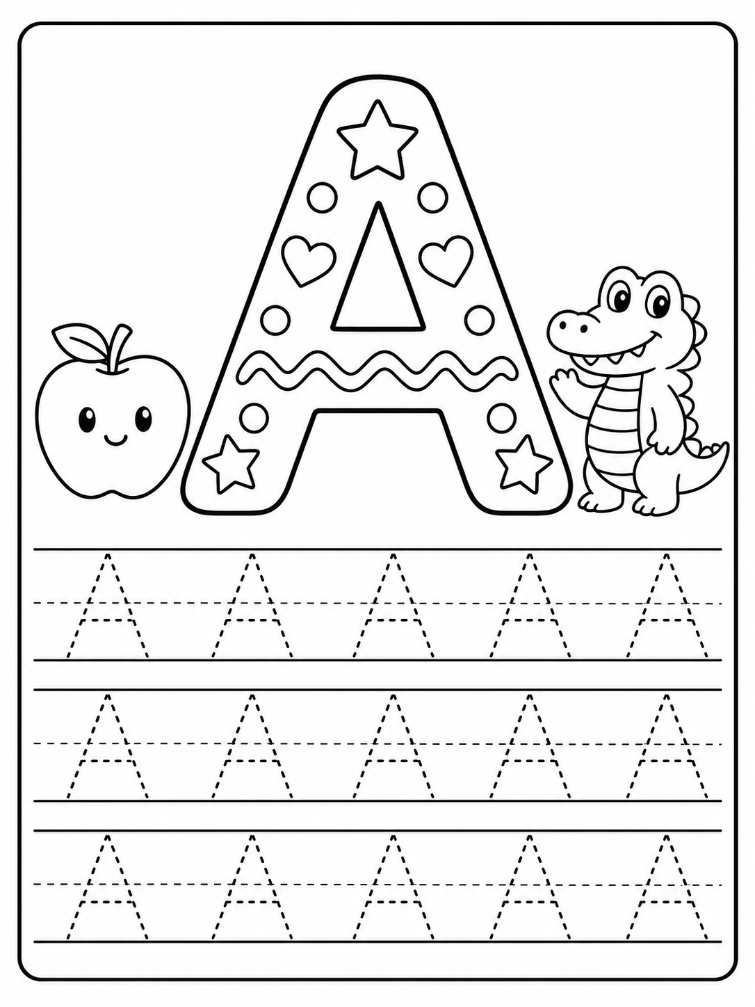 Child name initial page coloring page printable line art