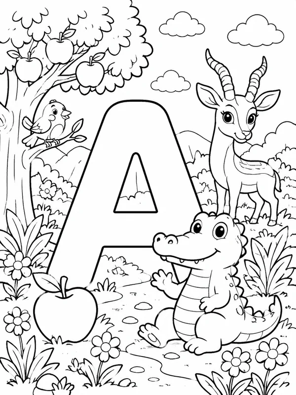 More detailed alphabet coloring worksheets scene printable line art