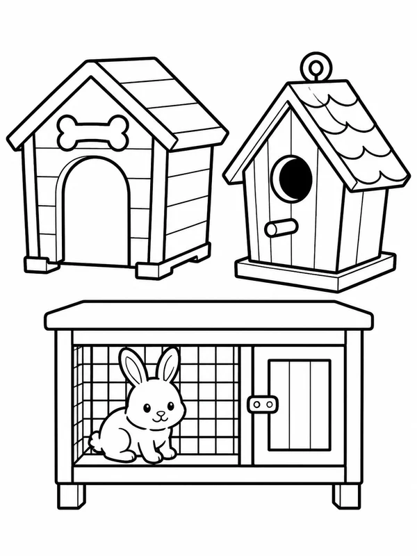 Three large themed objects for animals coloring page printable line art