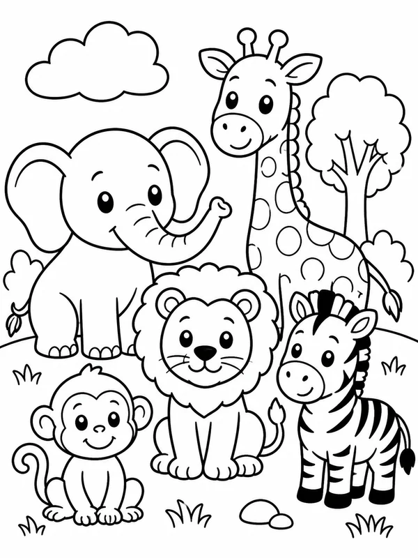 Easy animals printable for kids printable line art