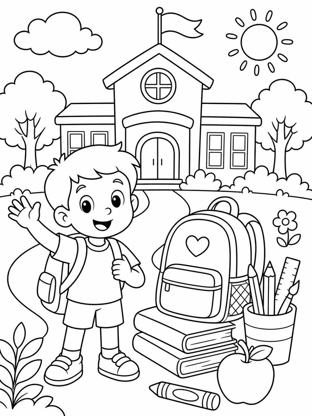 Back To School printable coloring page printable line art