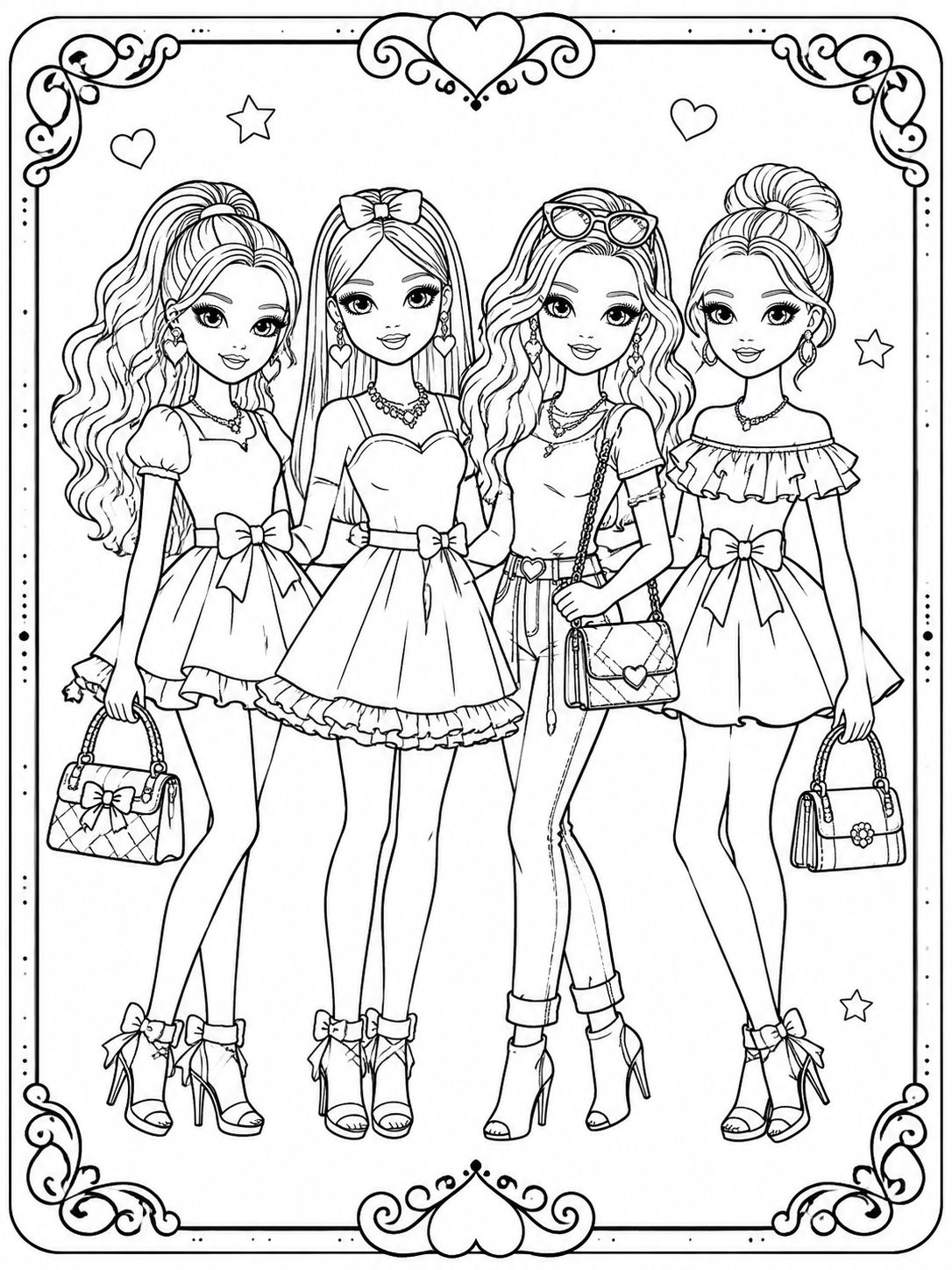 Diseño imprimible de Barbie para colorear en blanco y negro listo para imprimir