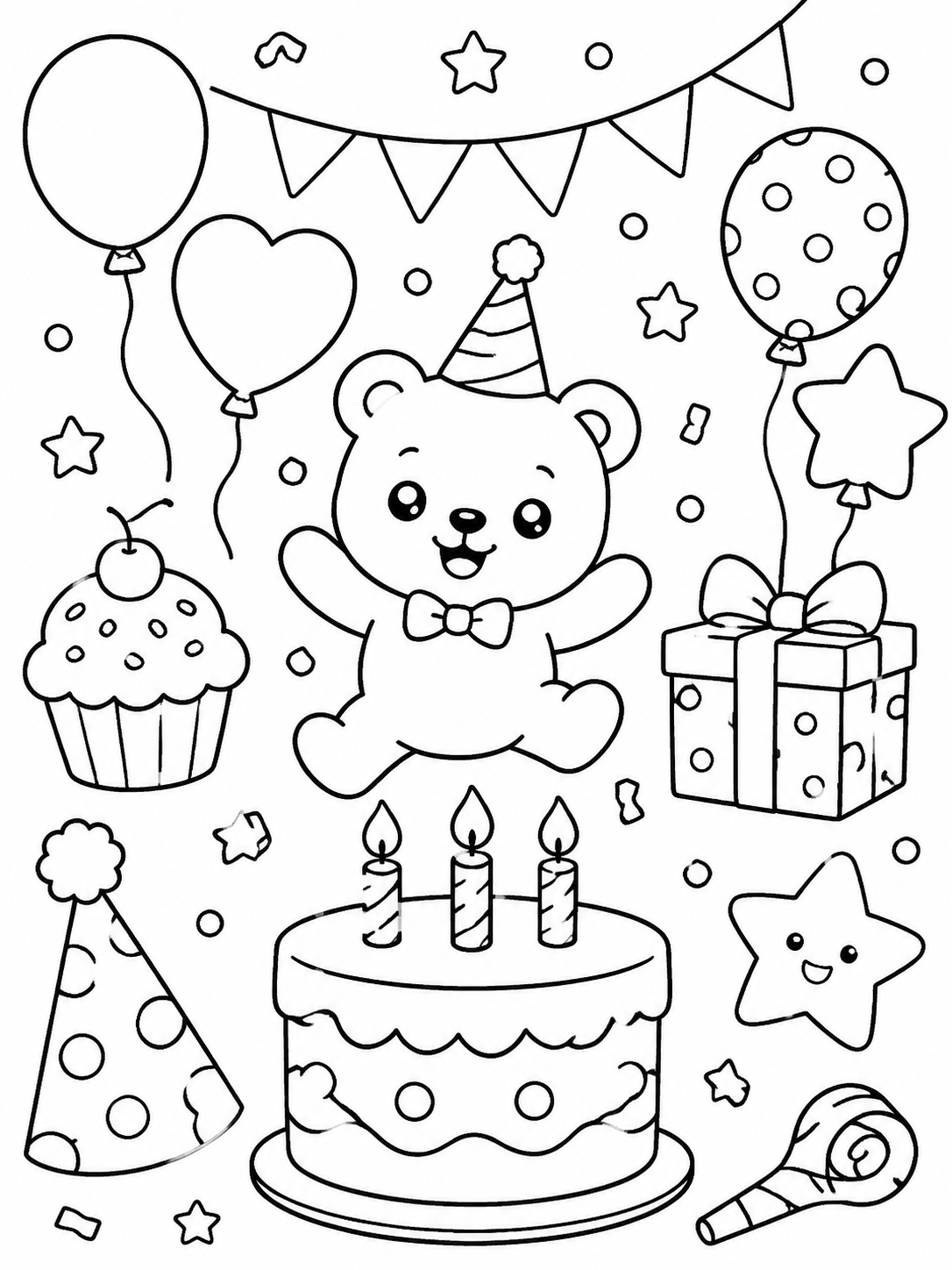 Cute birthday party coloring pages printable line art