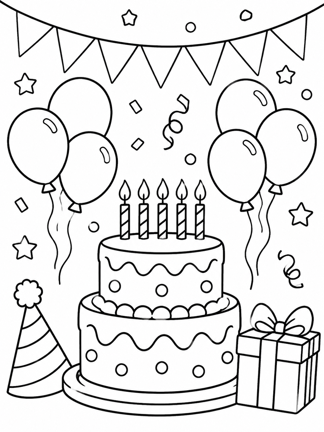 Easy birthday party coloring pages printable for kids printable line art