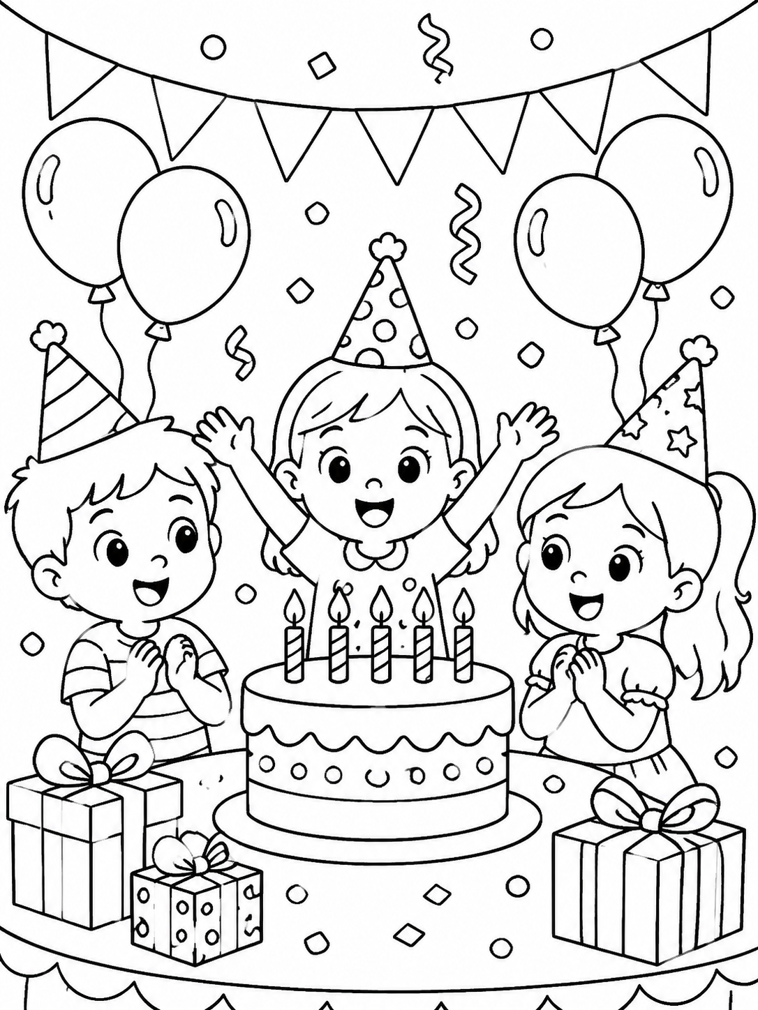 Birthday Party printable coloring page printable line art