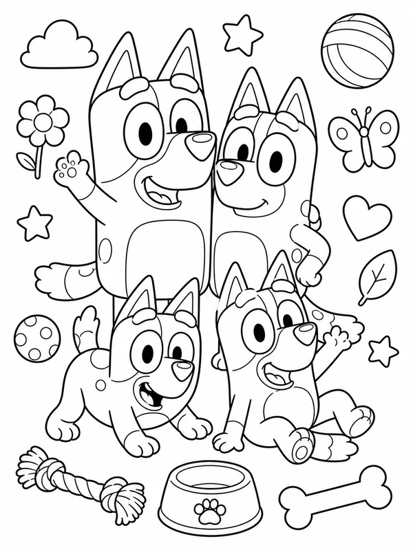 Cute a playful blue heeler puppy family coloring page printable line art