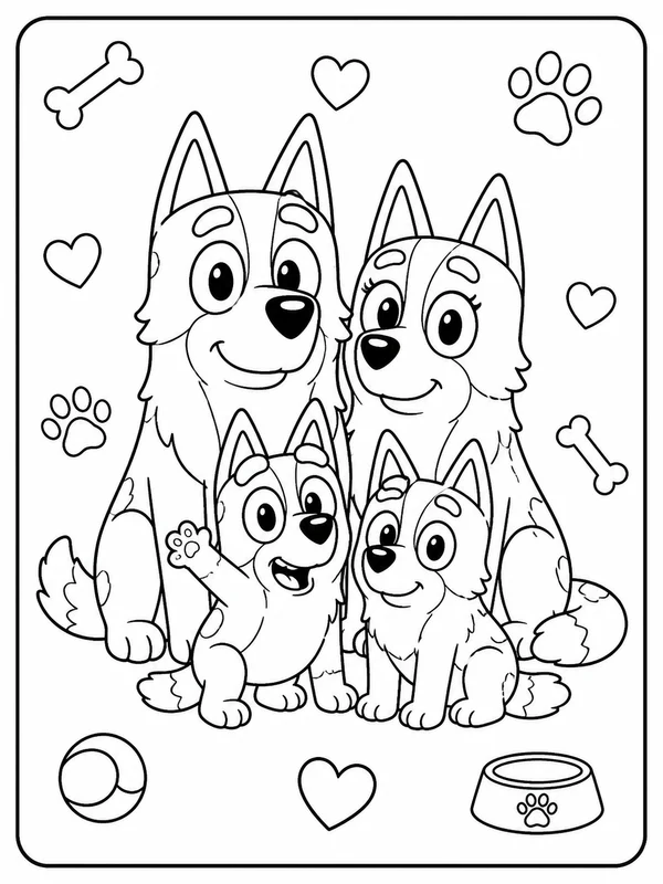 Clean a playful blue heeler puppy family coloring sheet printable line art
