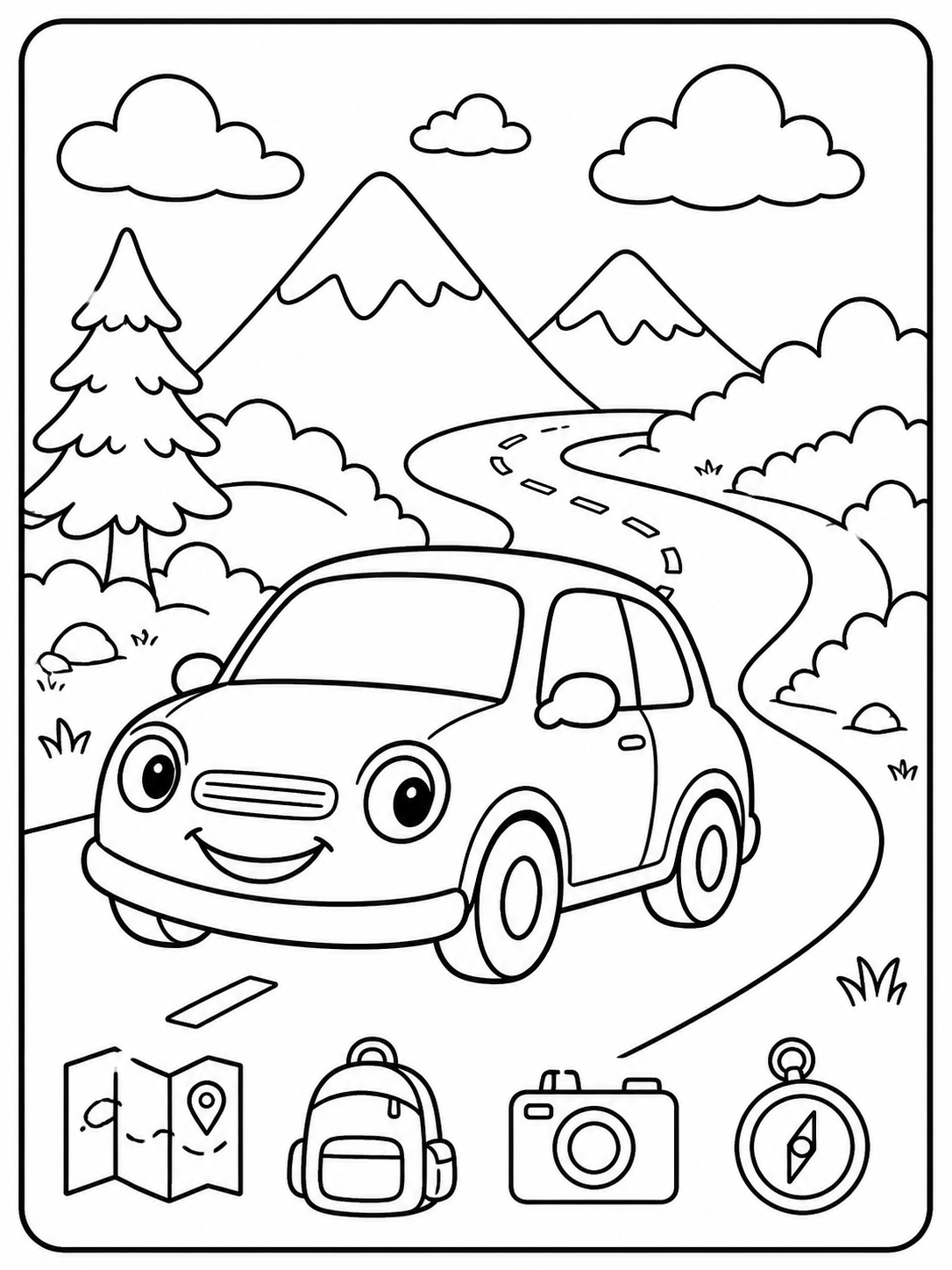 Clean cars and road adventures coloring sheet printable line art