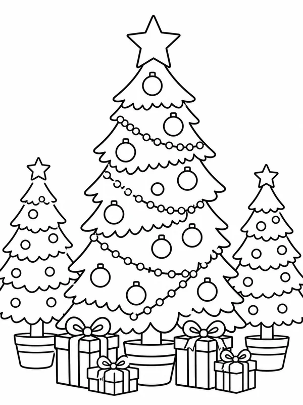 Tall Christmas tree coloring page printable line art