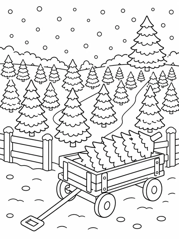 Christmas tree farm coloring page printable line art