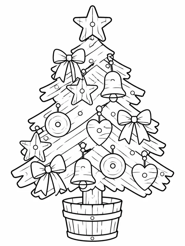Rustic Christmas tree coloring page printable line art