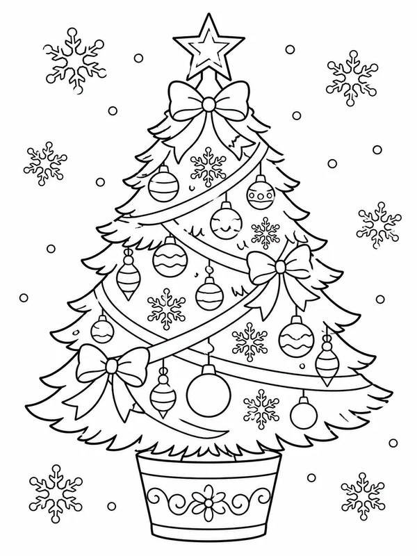 Elegant Christmas tree coloring page printable line art