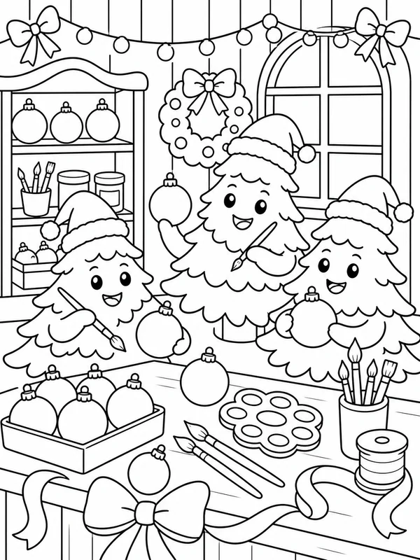 Tree ornament workshop coloring page printable line art