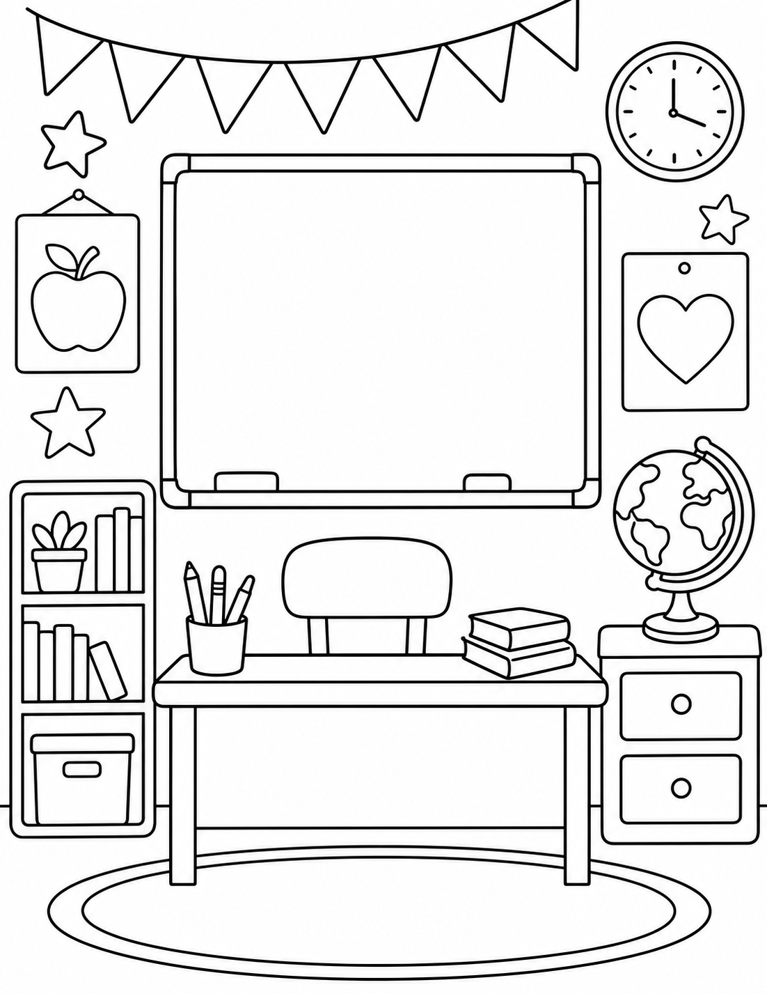 Página de actividades para el aula para el aula para colorear en blanco y negro listo para imprimir