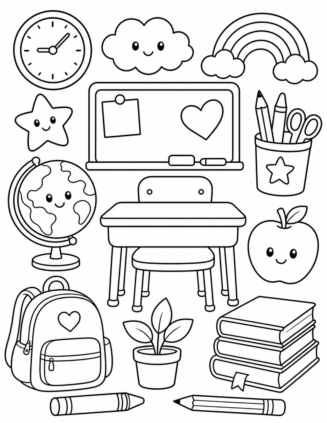 Cute classroom coloring pages printable line art