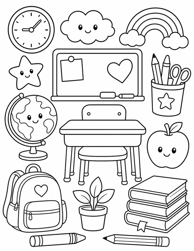 Cute classroom coloring pages printable line art