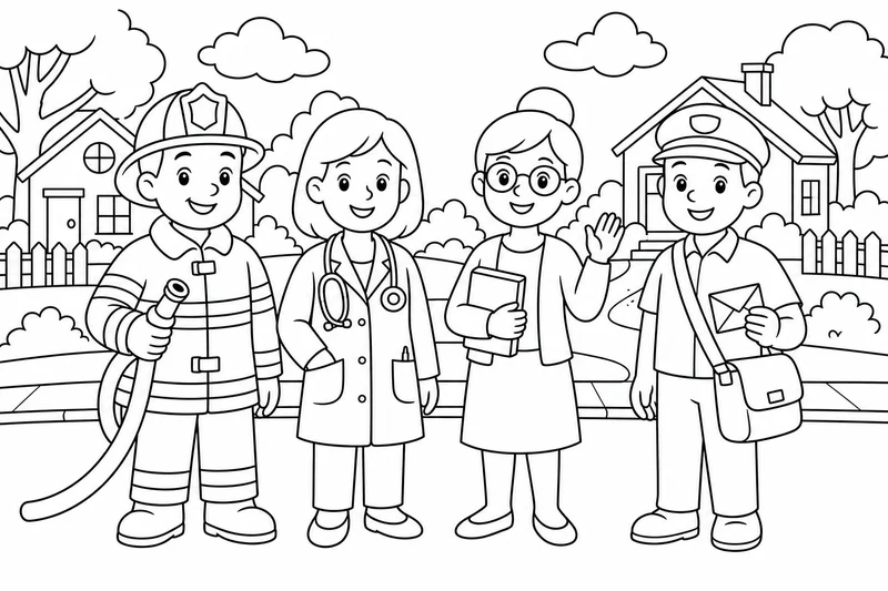 Dibujos de profesiones y comunidad para colorear 12