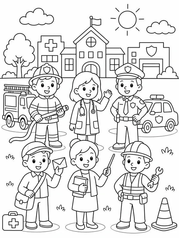 Dibujos de profesiones y comunidad para colorear 2
